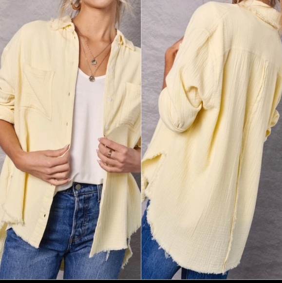 Lemon Crinkle Gauze Blouse - Picture 4 of 5